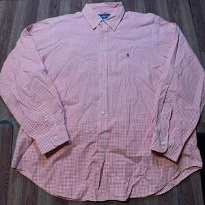 Polo Ralph Lauren Red White Vintage Plaid Gingham Button Up Dress Shirt XL